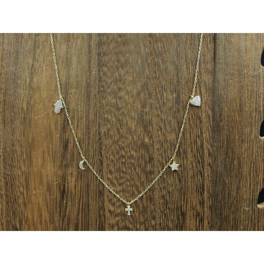 18 Inch Gold Over Sterling Silver Cubic Zirconia Charms Necklace